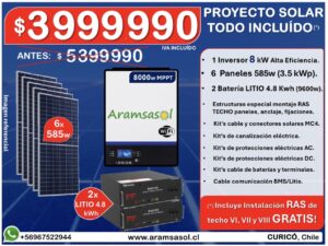 ¡ OFERTA hasta 06/09 !($3.999.990 Instalado*) – Inversor 8kW wifi + 2 Litio 4.8 kWh.