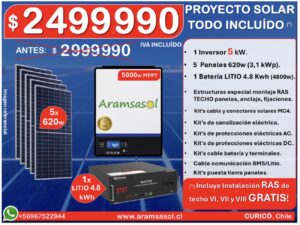 ¡ OFERTA hasta 30 Junio ! ($2.499.990 Instalado *) – Inversor 5000W MPPT + LITIO