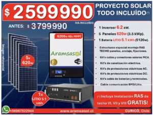 ¡ OFERTA hasta 30 Junio! ($2.599.990 Instalado *) – Inversor 6200W MPPT + LITIO