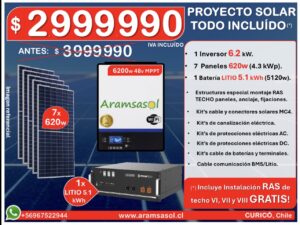 ¡ OFERTA hasta 30 Junio! ($2.999.990 Instalado *) – Inversor 6200W MPPT + LITIO