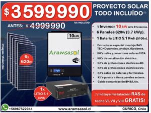¡ OFERTA hasta 30 Junio! ($3.599.990 Instalado *) – Inversor 10 kW dual MPPT + LITIO 5.1 kWh